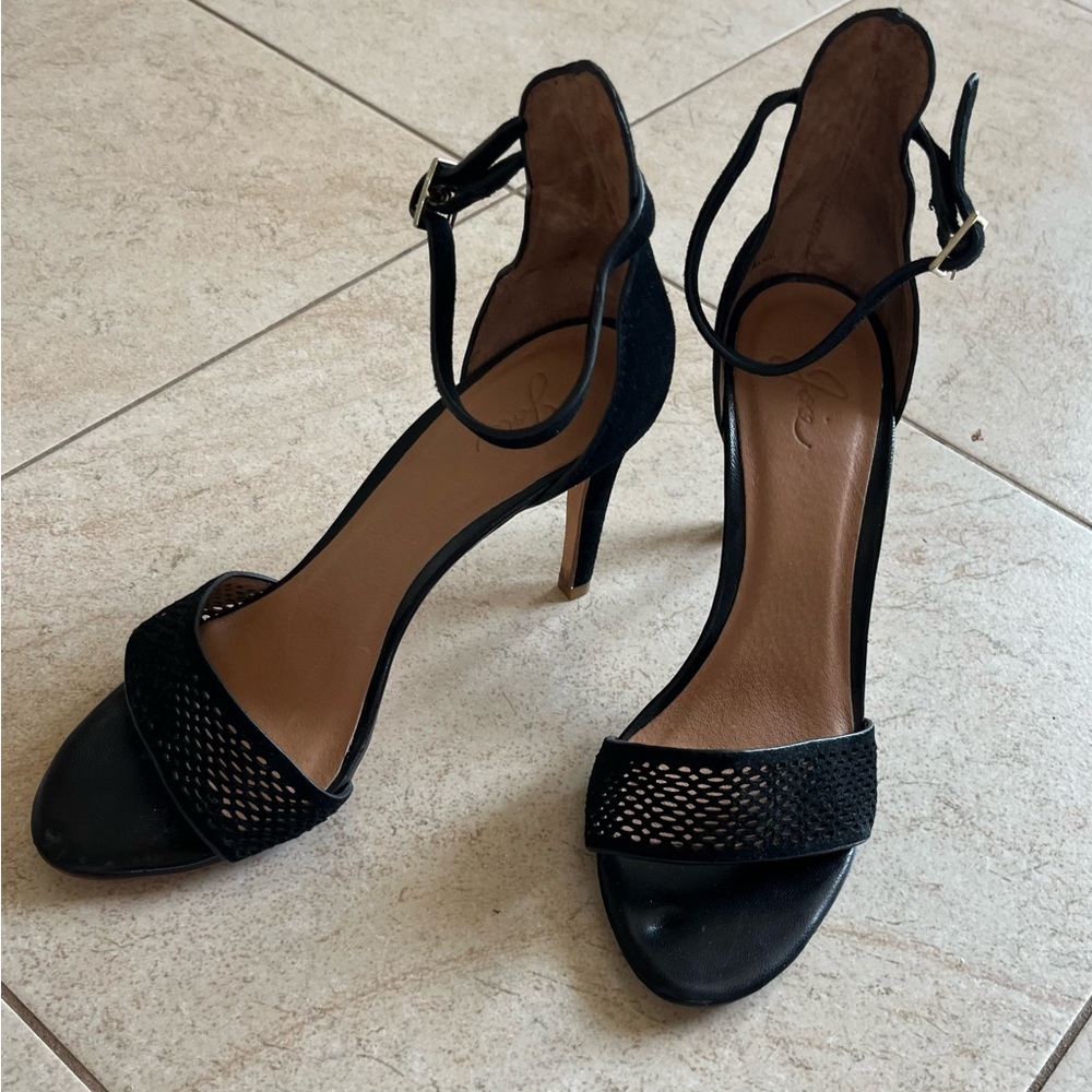 JOIE Black suede ankle strap, stiletto heel pump